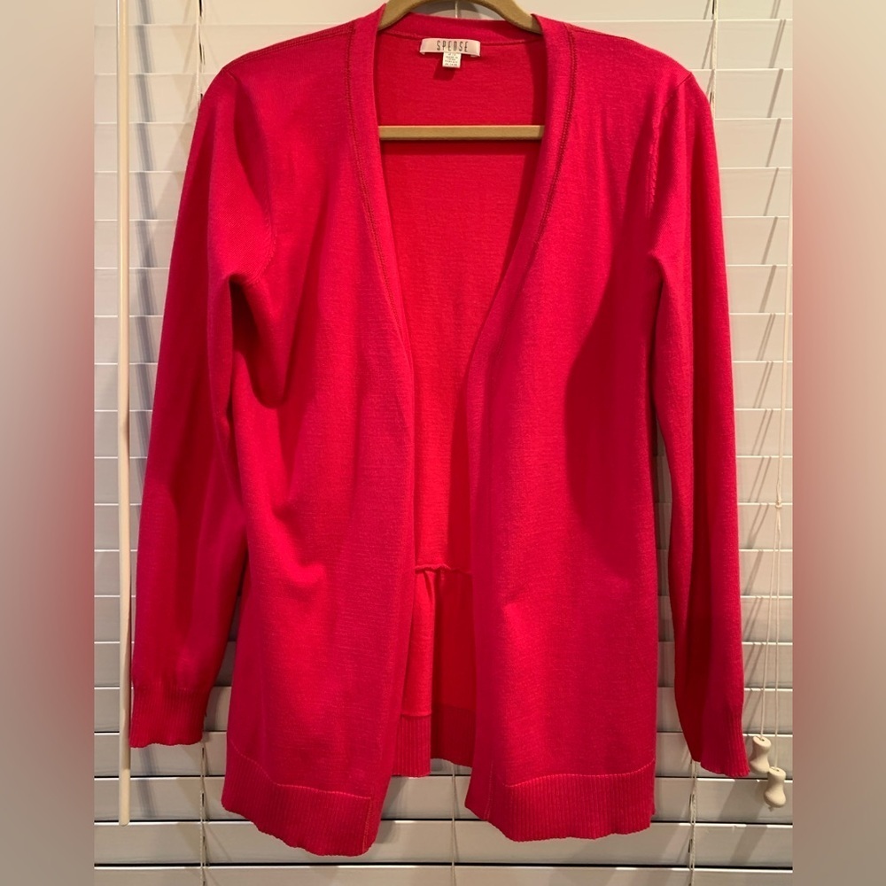 Spense Women's Hot Pink Cardigan Med Long Sleeve Open Front Pleated Lower Back
